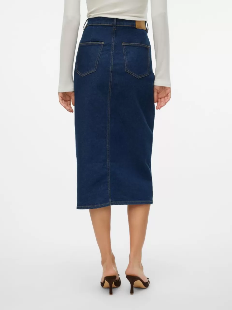 Clearance VERO MODA VMVERI Høy midje Midiskjørt Dark Blue Denim