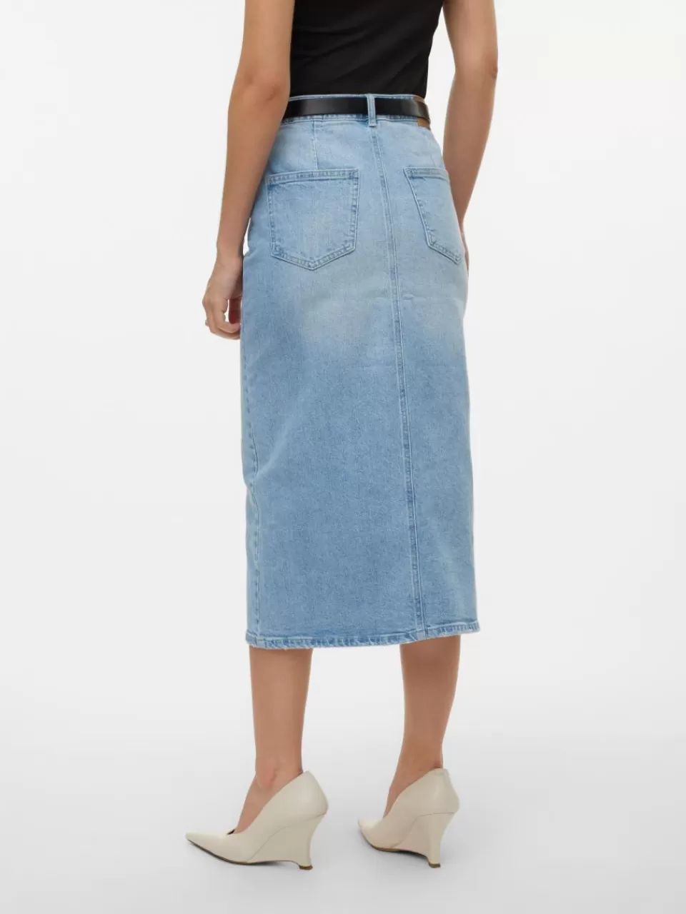 Shop VERO MODA VMVERI Høy midje Midiskjørt Light Blue Denim