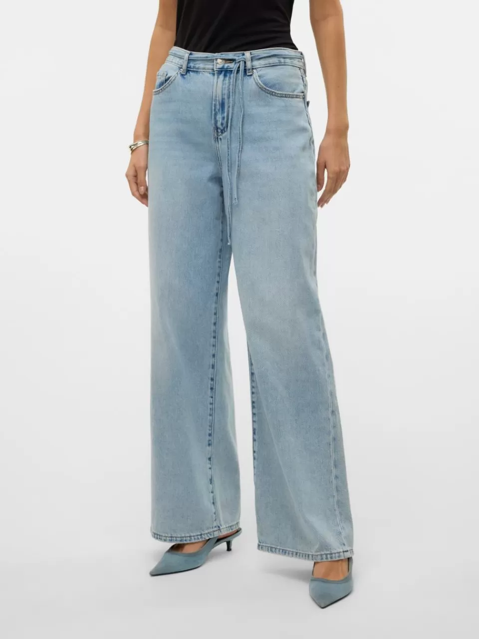 Online VERO MODA VMWIEN Middels høyt snitt Wide Leg Fit Jeans Light Blue Denim